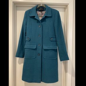 Teal Wool Basketweave Pea Coat Size 4 Tall